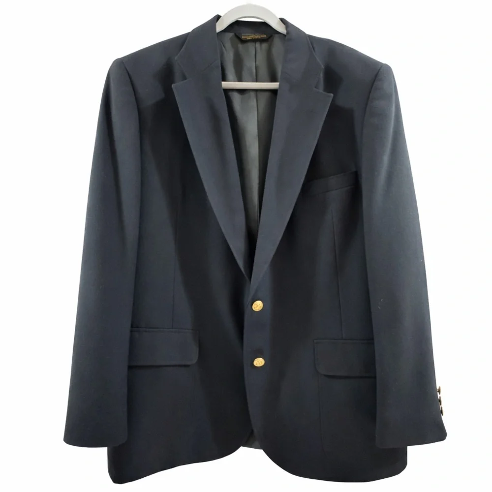 Adams Row Vintage Navy Brass Button Blazer Mens 50R Wool Prep Club USA